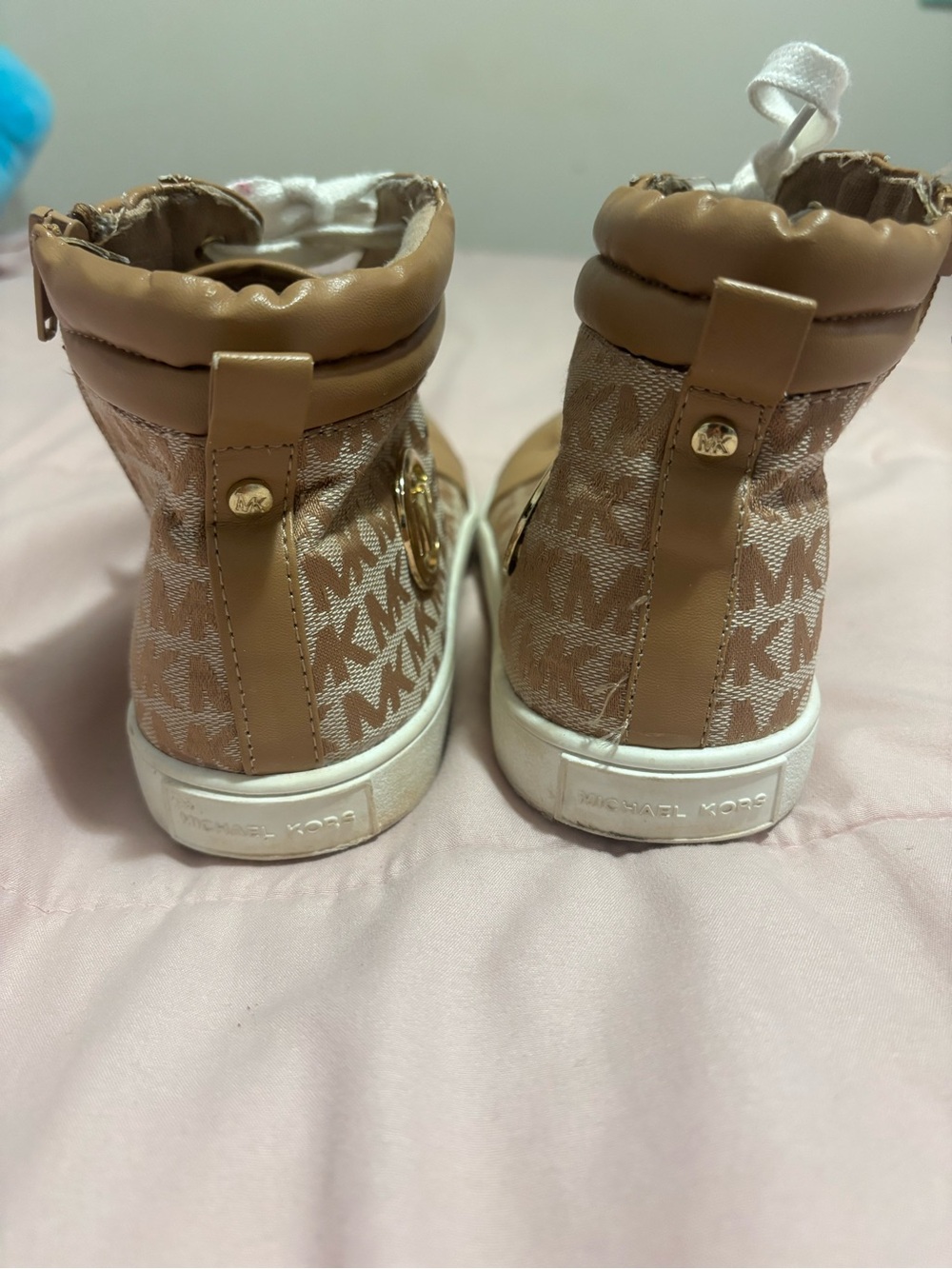 Michael Kors Tan High-Top Logo Sneakers with White Laces - Picture 6 of 8